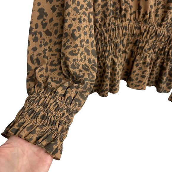 Animal Print Smocked Blouse‎ Hailey & Co Leopard Chic Boho Small - Picture 2 of 6